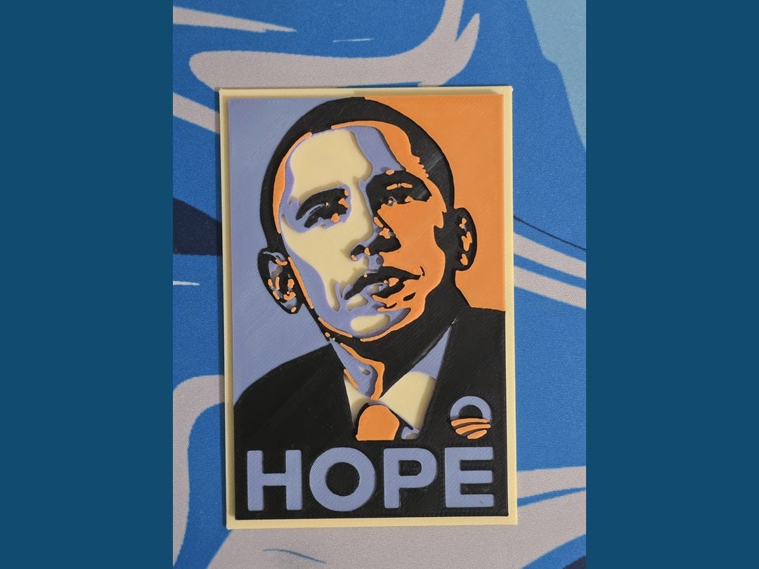Finished HOPE print with a stylized portrait and large HOPE lettering