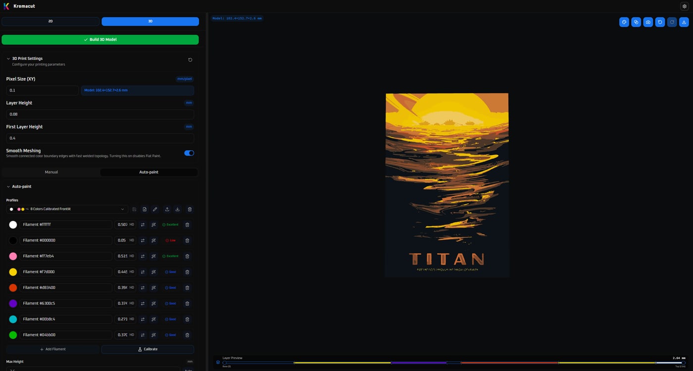 Screenshot of Titan in the Kromacut interface